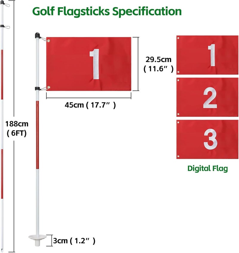 Dittoven Golf Flagstick, 6 Ft Golf Hole Flags for Putting Green, Double Sided Golf Pin Flag for Yard with 5-Section Pole and Ball Retriever, 3 Pack (Number1/2/3) - Image 2